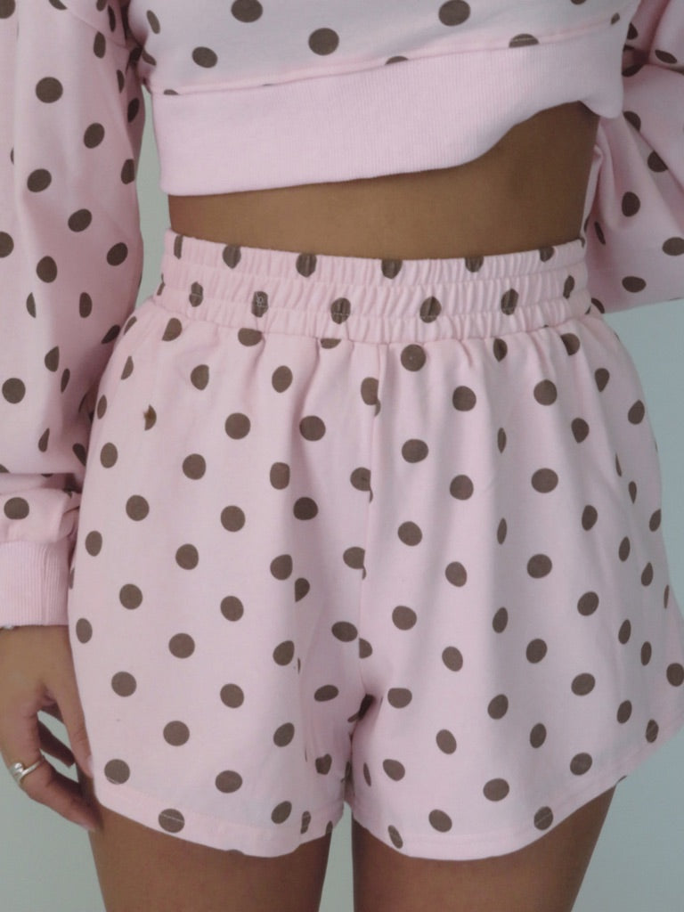 Polka Dot Mockneck Lounge sweatshirt top and shorts