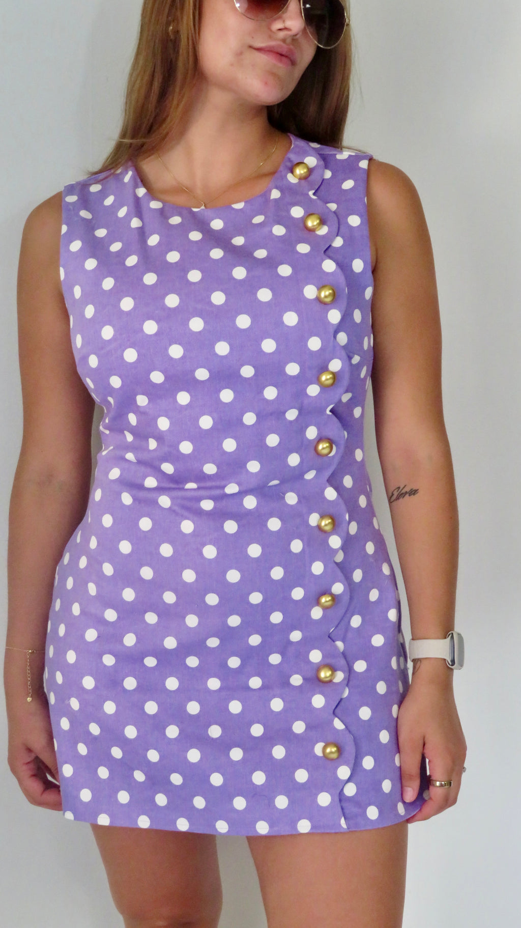 Polka Dot Romper W/ Scalloped Flap & Button Front