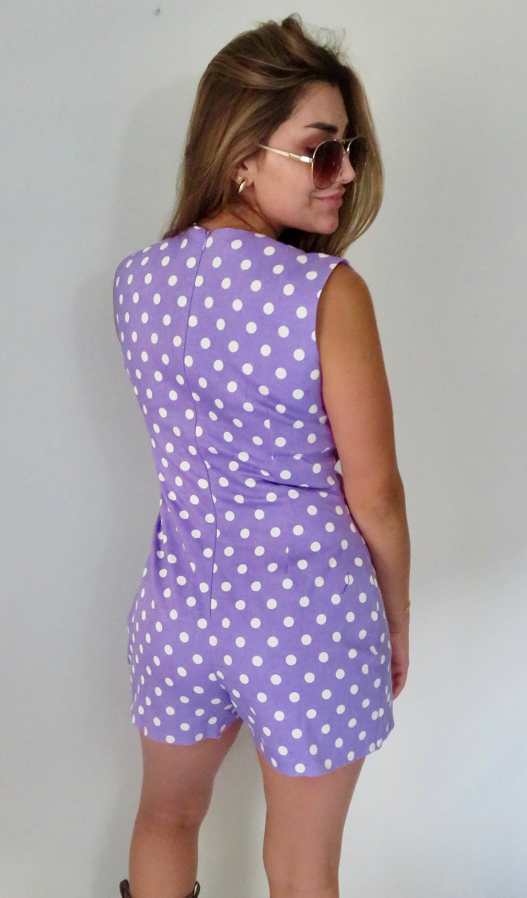 Polka Dot Romper W/ Scalloped Flap & Button Front