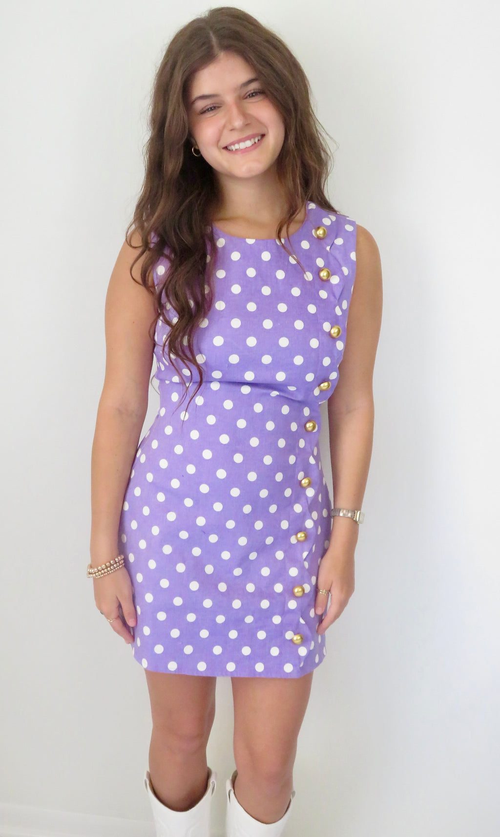 Polka Dot Romper W/ Scalloped Flap & Button Front