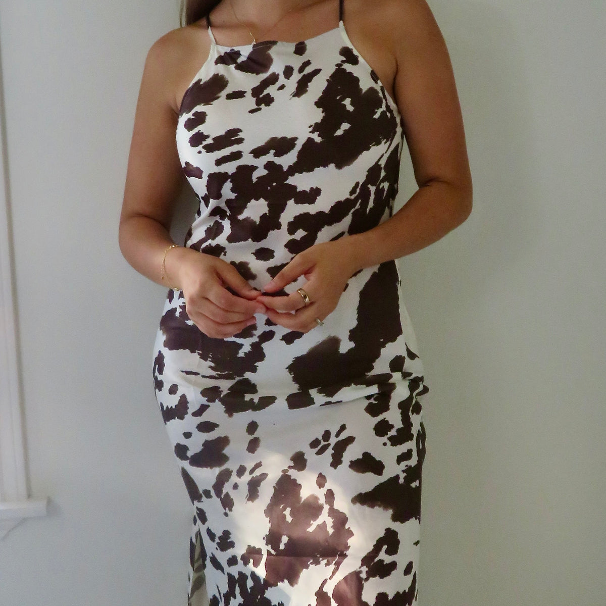 Cow Print Sleeveless Midi Dress
