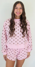 Polka Dot Mockneck Lounge sweatshirt top and shorts