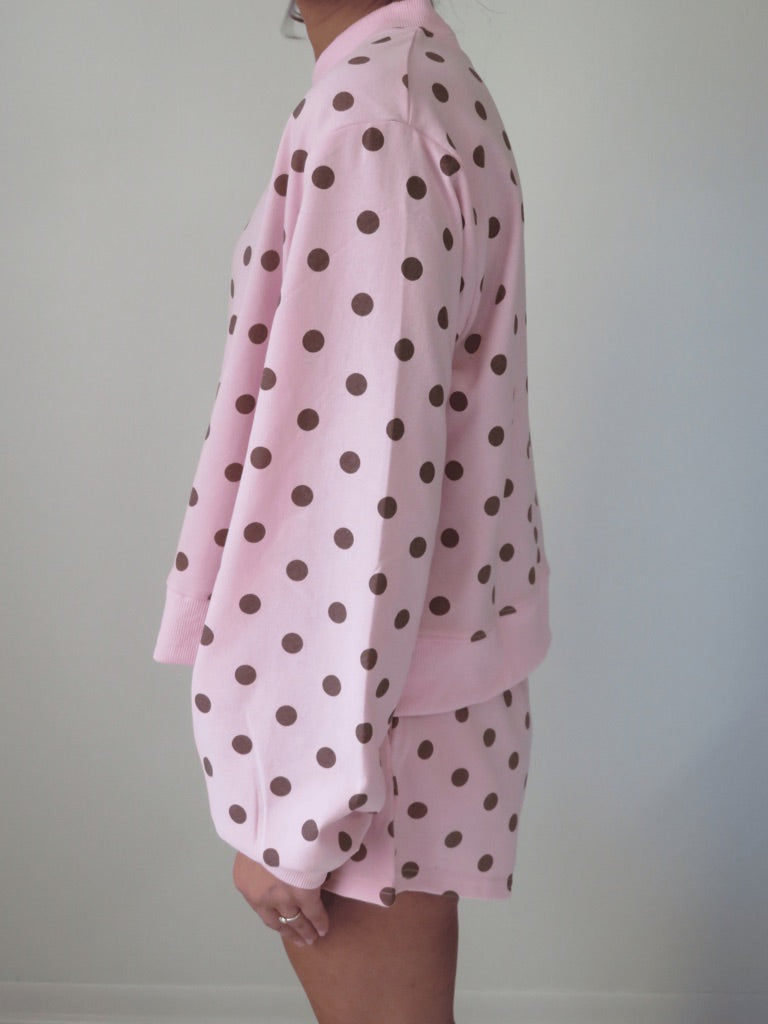 Polka Dot Mockneck Lounge sweatshirt top and shorts