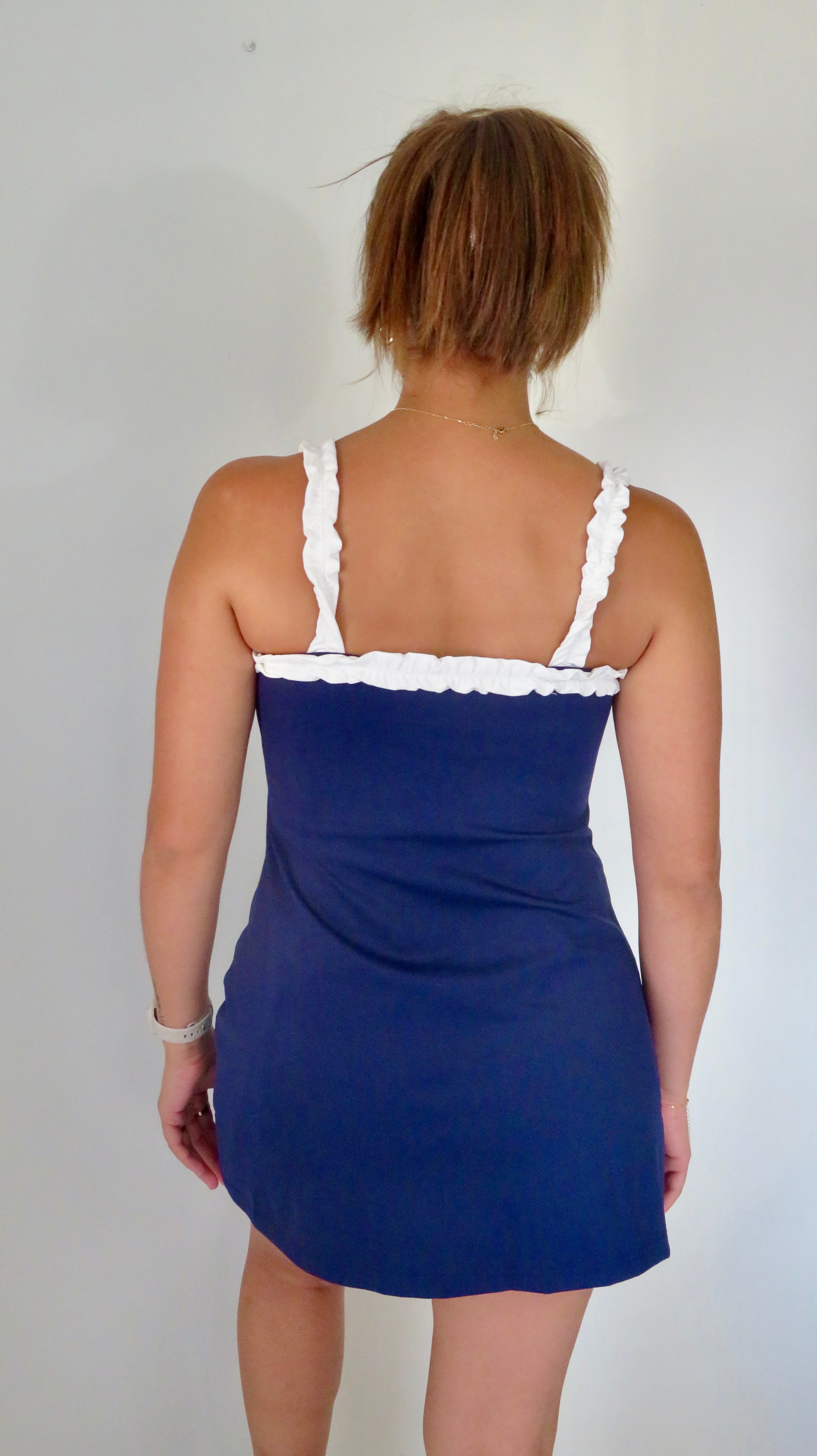 Ruffle Trim Athleisure Dress with Built-In Shorts