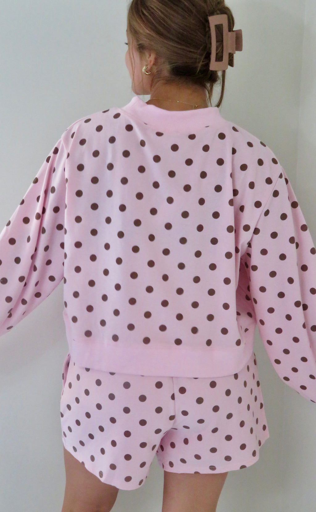 Polka Dot Mockneck Lounge sweatshirt top and shorts