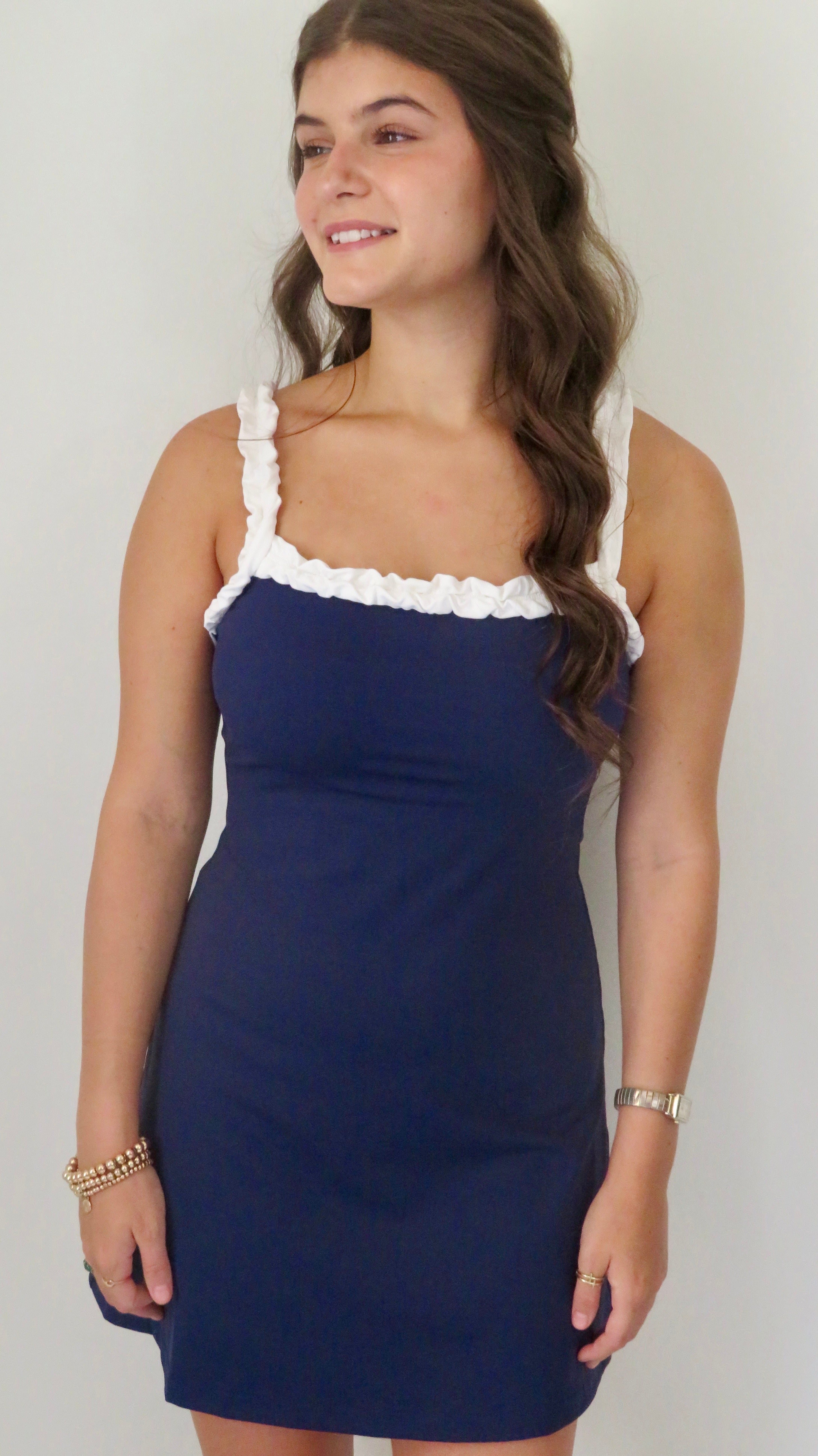 Ruffle Trim Athleisure Dress with Built-In Shorts