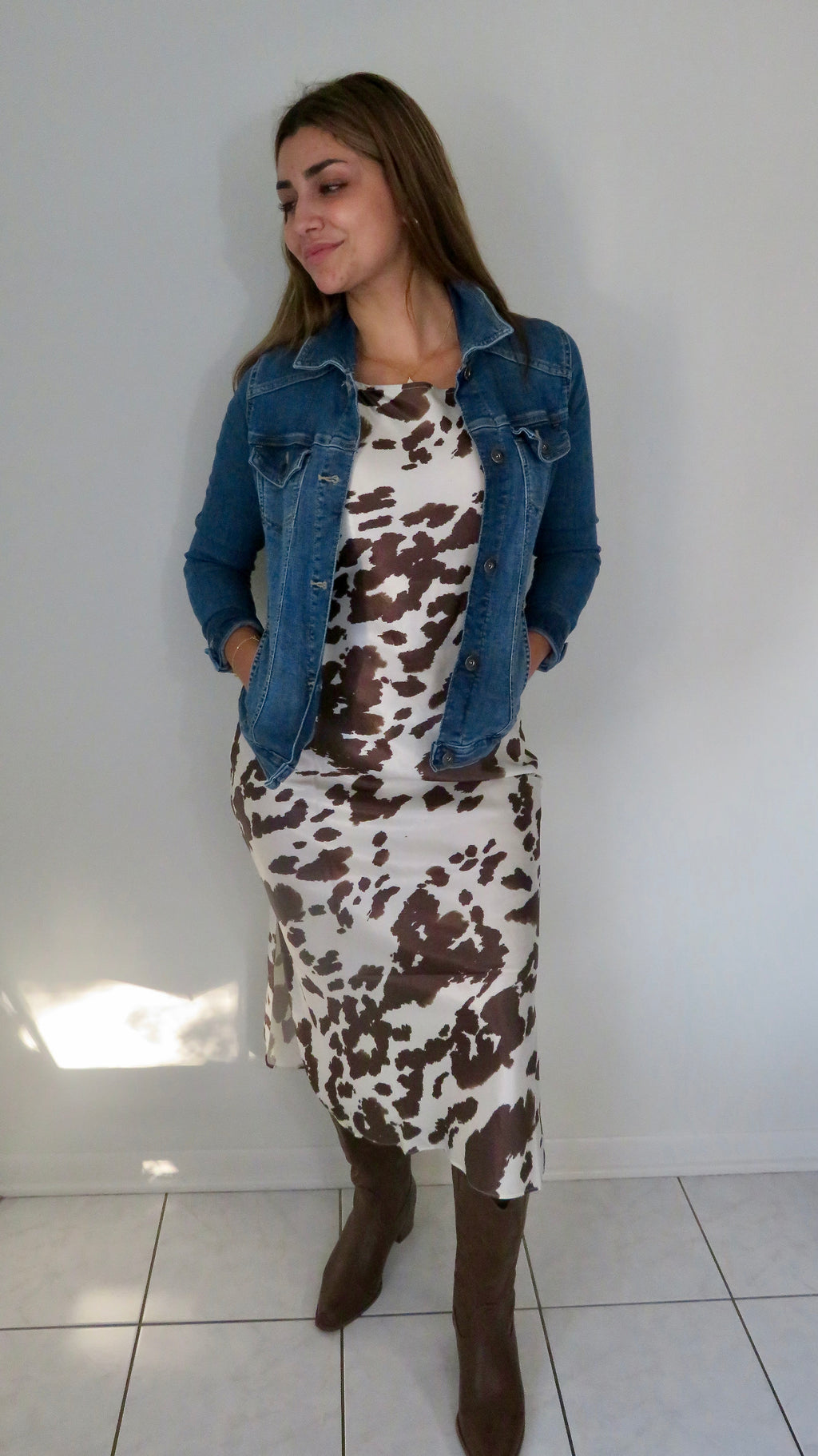 Cow Print Sleeveless Midi Dress