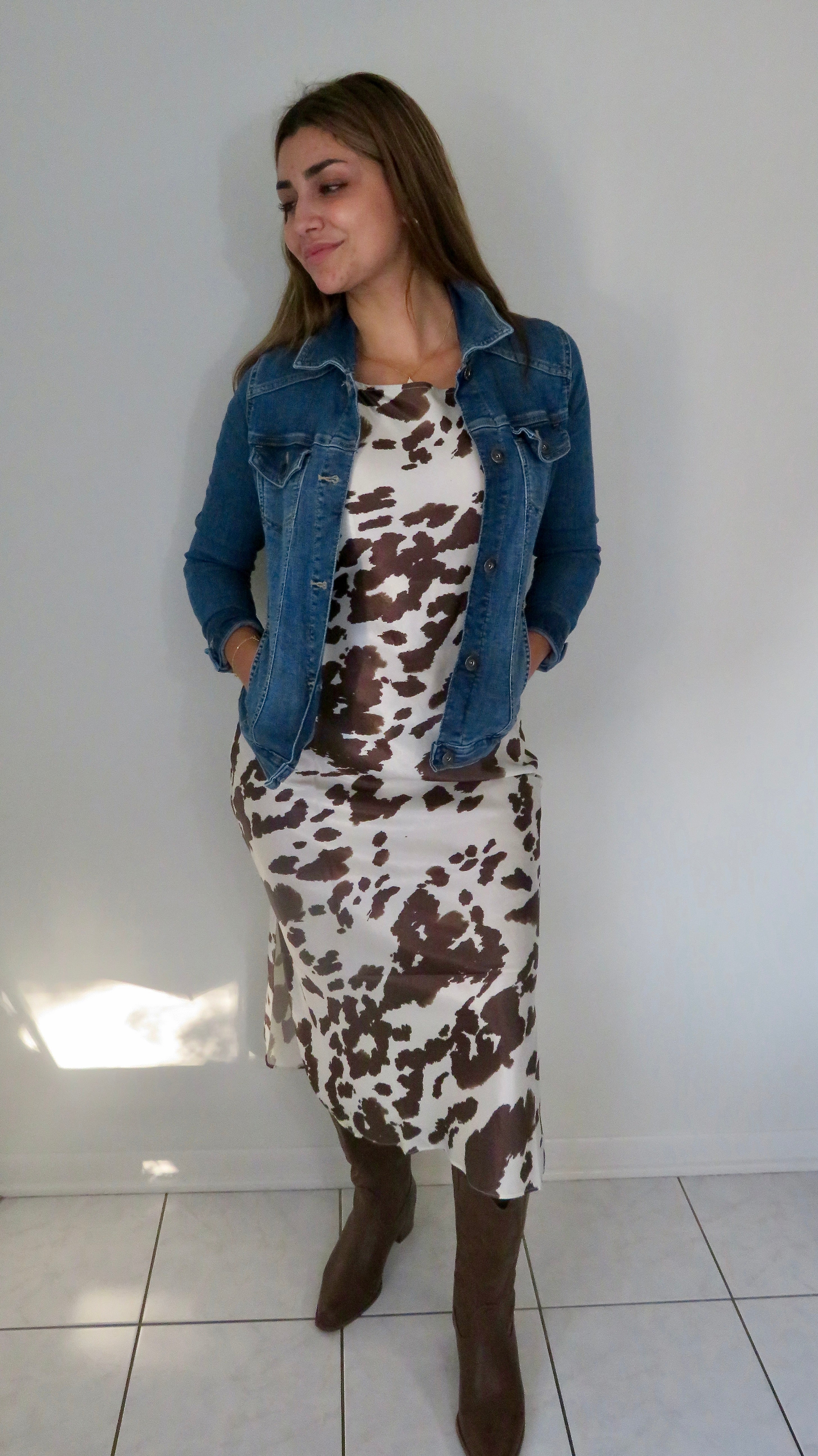 Cow Print Sleeveless Midi Dress