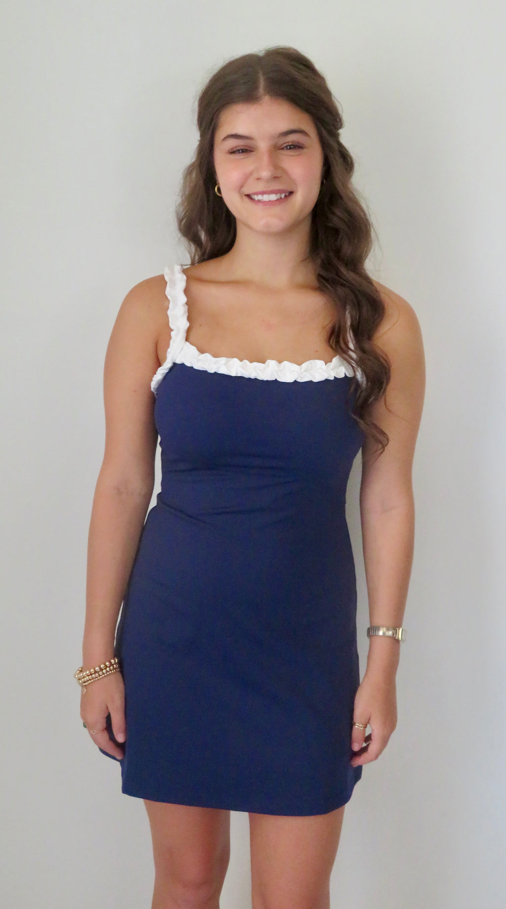 Ruffle Trim Athleisure Dress with Built-In Shorts