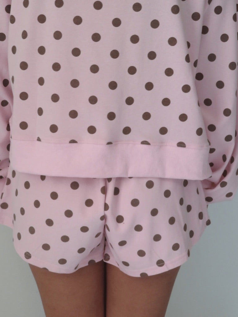 Polka Dot Mockneck Lounge sweatshirt top and shorts